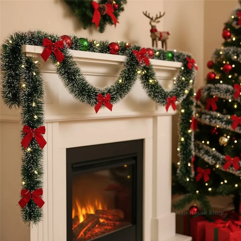 Christmas LED Rattan Garland Decoration, 2M Artificial Vine Wreath with Lights for Xmas Tree Ornaments, Home Party Wedding Decor