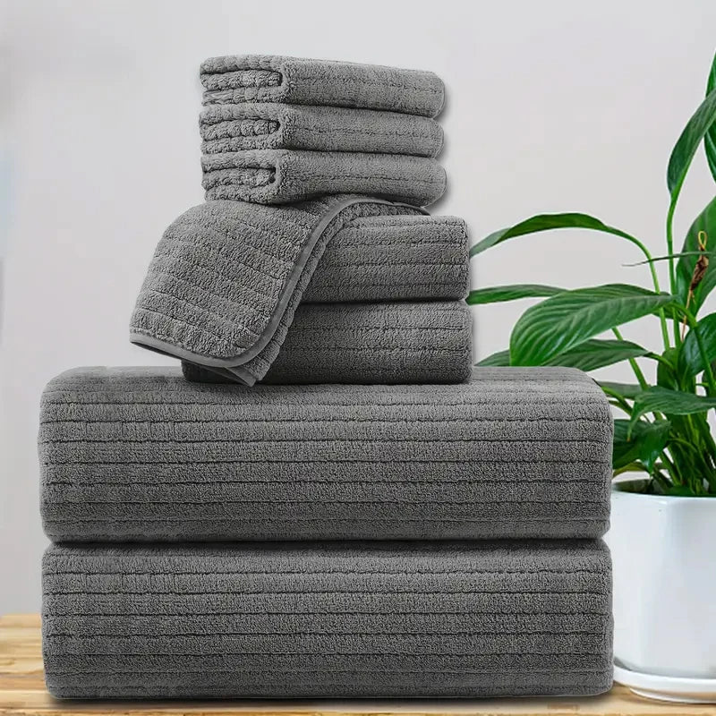 8 Pcs Bath Towel Set - 4 Washcloths, 2 Face Towels & 2 Bath Towels - Absorbent & Quick Dry, Ideal for Bathroom, Gym & Hotel Use