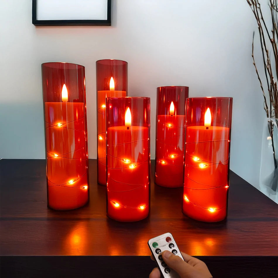 Flameless LED Candles Light,Electronic String Red Candle,Home Festival, Halloween Party Decoration,Wedding Candles, 5pcs/set