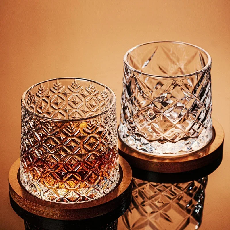Tumbler Whiskey Glass with Base Crystal Whiskey Glasses Rotating Spinning Wine Brandy Glass Cup Drinkware