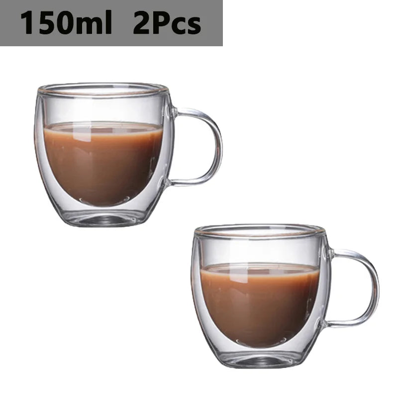 150/250/350/450ml Heat Resistant Double Wall Coffee Cup Transparent Glass