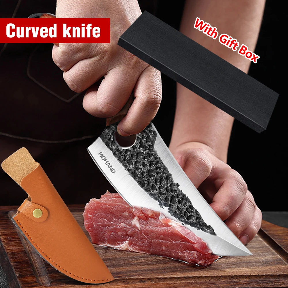 Stainless Steel Hand Forged Knife Cleaver Chef Cooking Cutter Fruit Slicing Meat Cutting Knife Cover