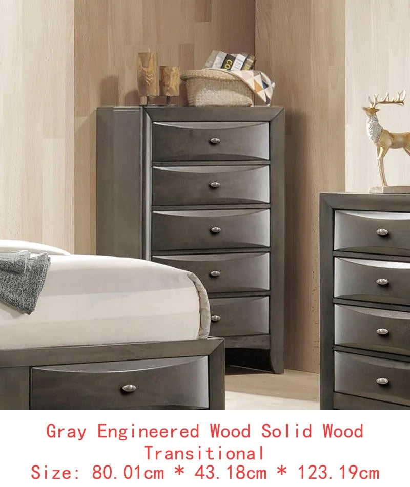 Contemporary Queen Bed with 2 Nightstands and Bookcase Headboard in Gray - 3 Piece Bedroom Furniture Set