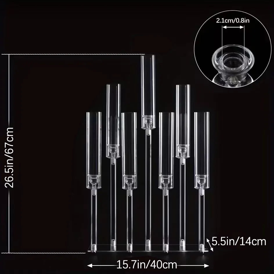 4pcs 7 Arm Acrylic Candlestick Candle Holder for Wedding 26.5 Inch Tall Clear Candelabra forBirthday Party Living Room Decor