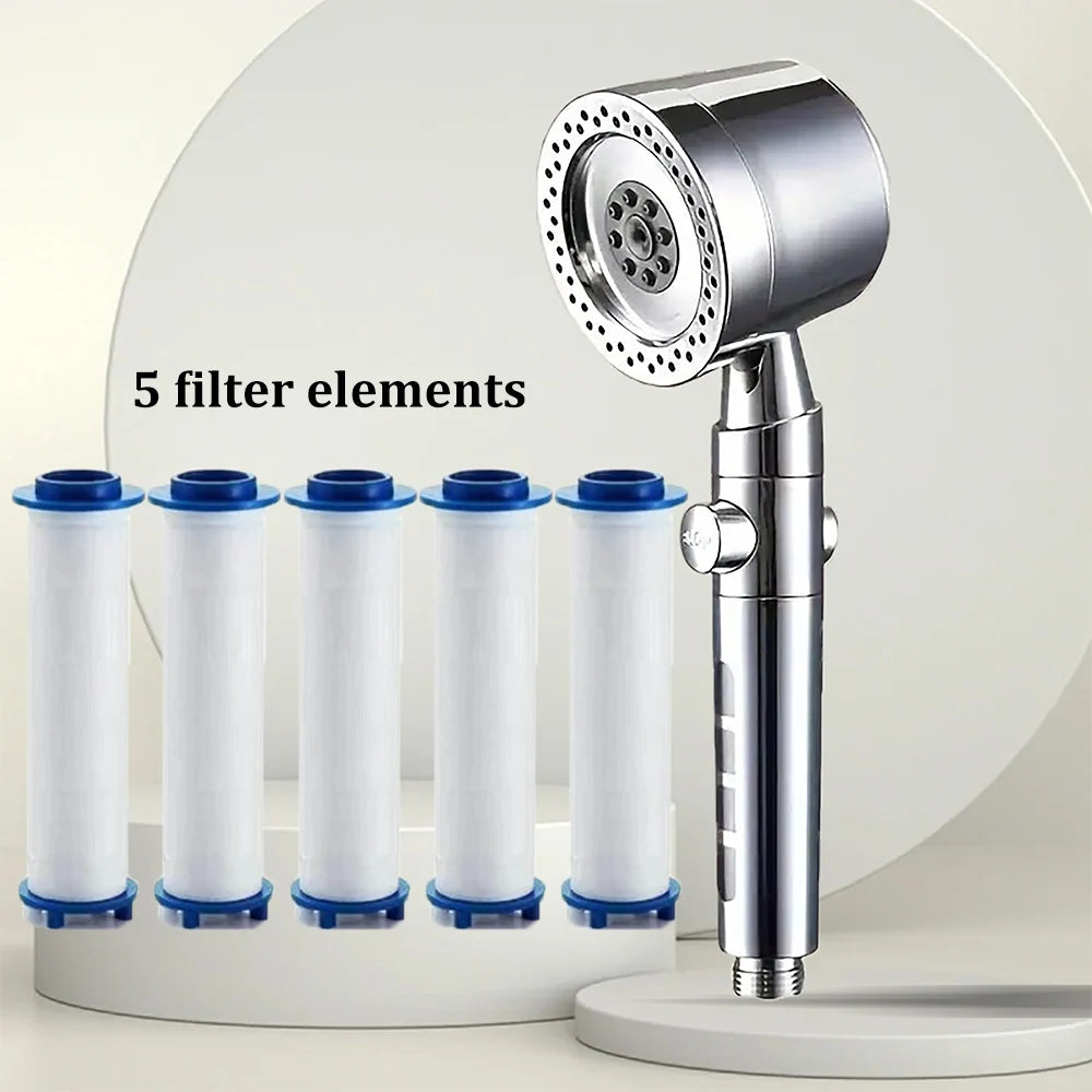 New High Pressure Water Saving Filter Shower Head 5 Modes Handheld Shower Head