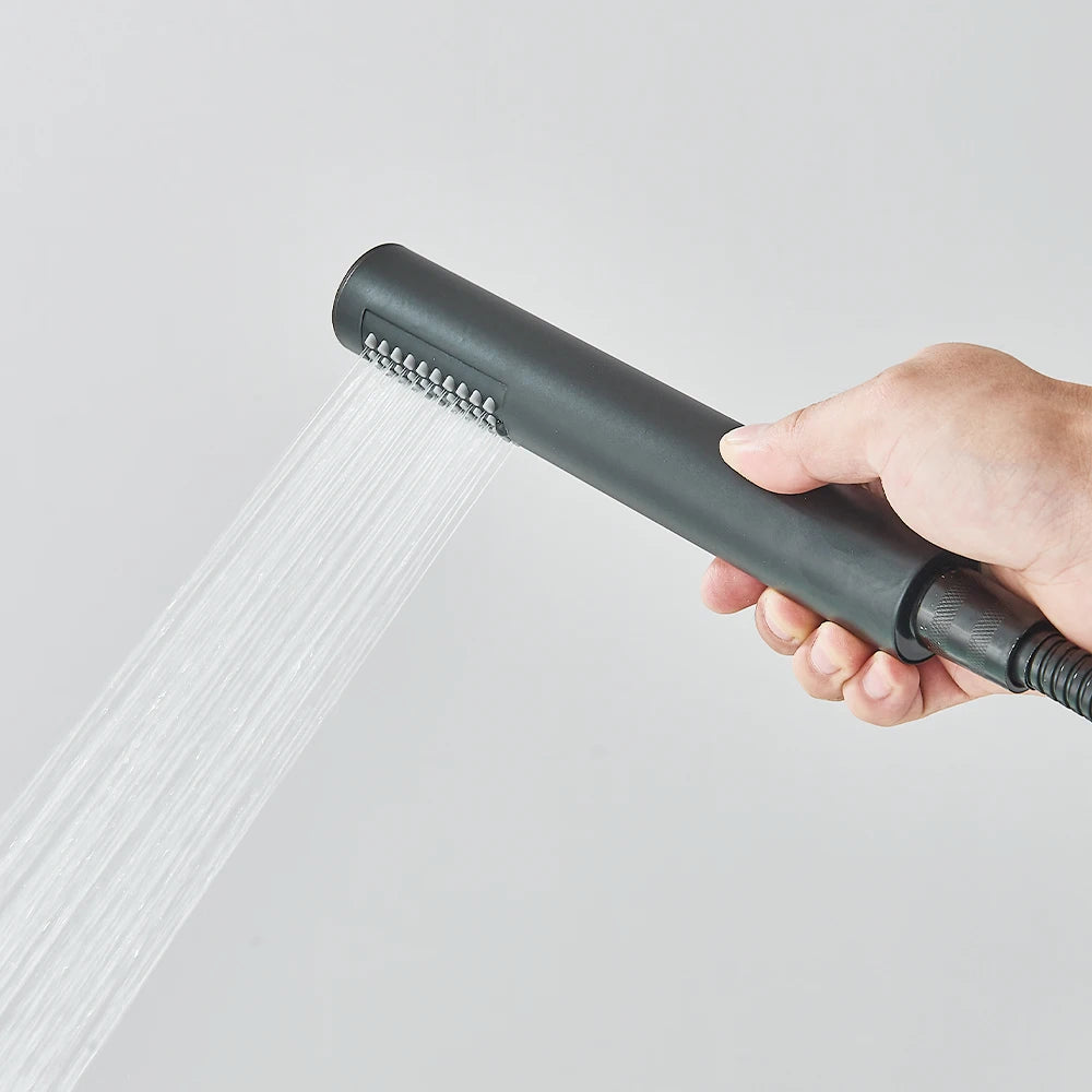 Black Bathroom  Bathtub Faucet With Hand Shower  Hot and Cold Faucet Floor Mounted Tub