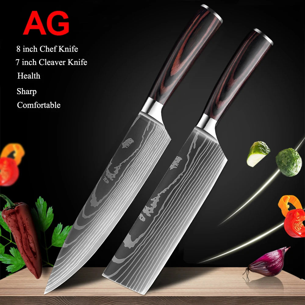 1-10Pcs Chef Knife For kitchen Set Japanese Sharp Cleaver Slicing Utility Knife Cooking Tools