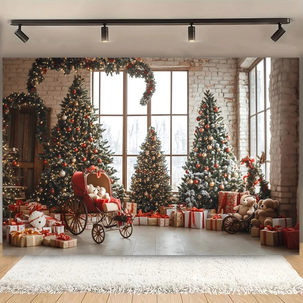 Merry Christmas Decorative Background Arched Xmas Tree Winter 2025 Christmas Indoor Photography Backdrop Photo Studio Props