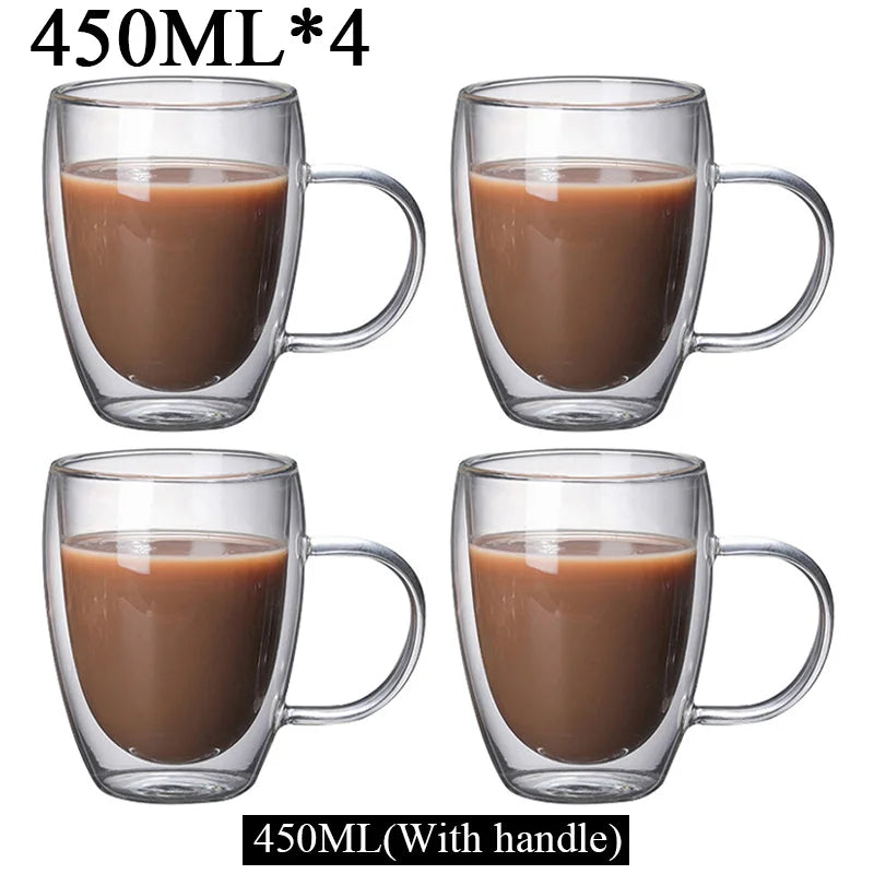 150/250/350/450ml Heat Resistant Double Wall Coffee Cup Transparent Glass