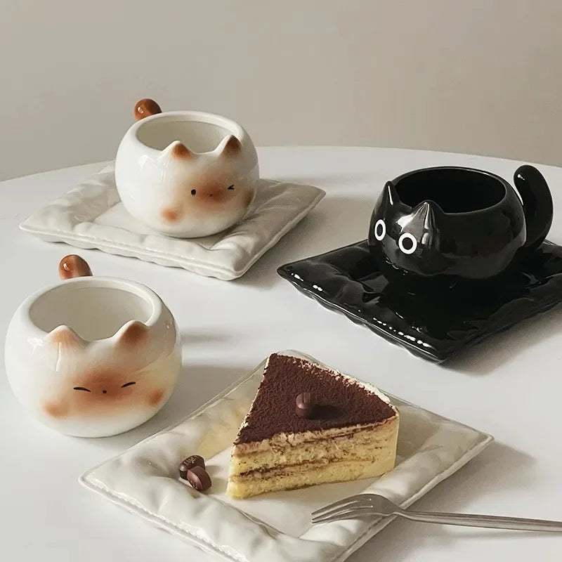 Cute Ceramic Cup Creative Siamese Cat Shaped Mug Coffee Household Drinking Utensil Funny Birthday Gift