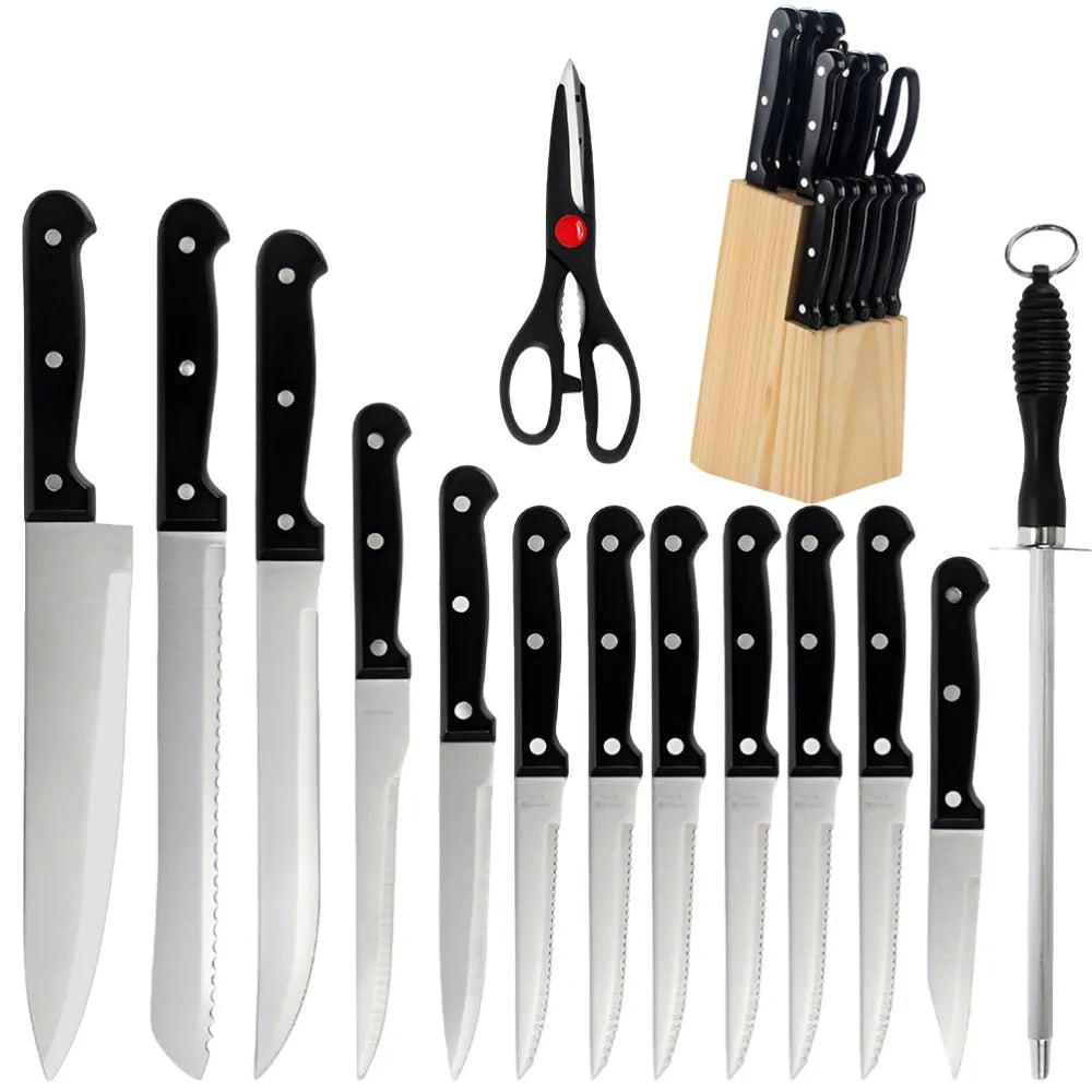 Full 15pcs Chef Knife Set Stainless Steel Kitchen Knives Sets with Scissors,Sharpening Rod