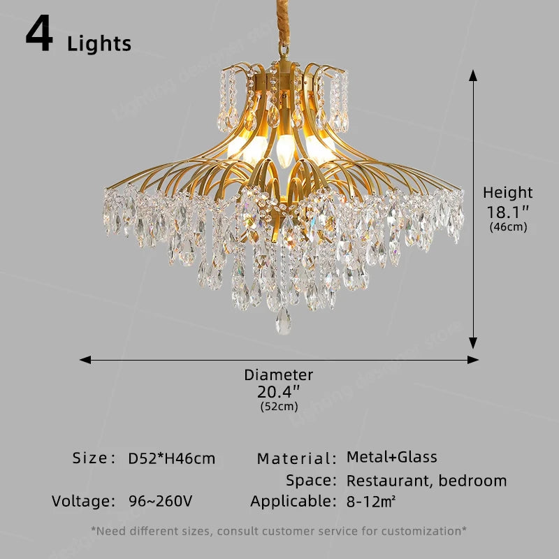 Hall Chandelier Crystal Living Room Pendant Light Minimalist Iron Art Hanging Lamp for Dining Table Lighting Ceiling Chandelier