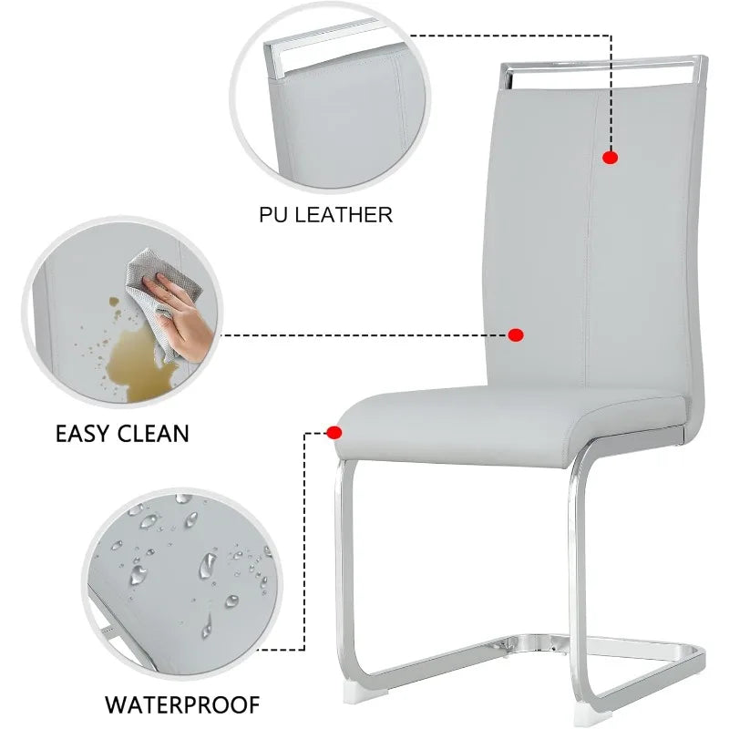 Gray 6-Person Dining Table Set - Faux Marble Top, PU Leather Chairs