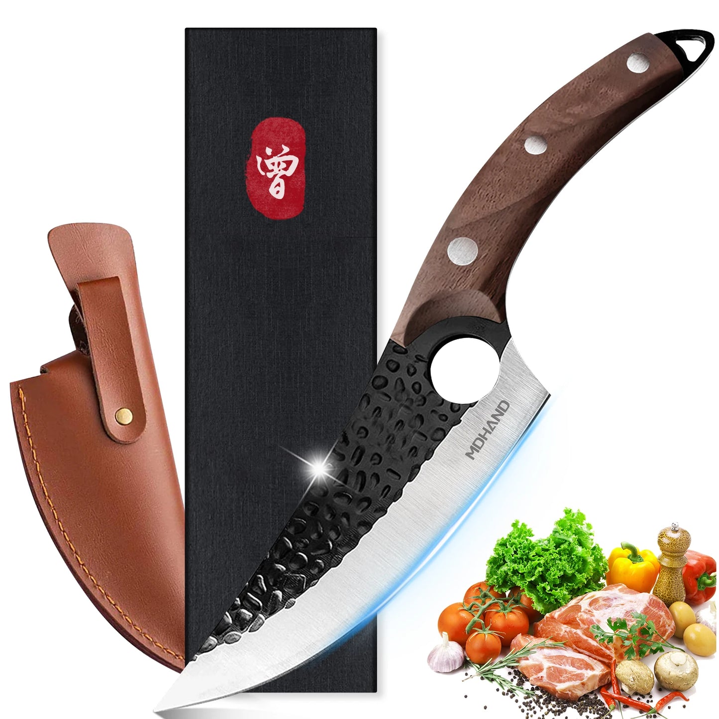 Stainless Steel Hand Forged Knife Cleaver Chef Cooking Cutter Fruit Slicing Meat Cutting Knife Cover