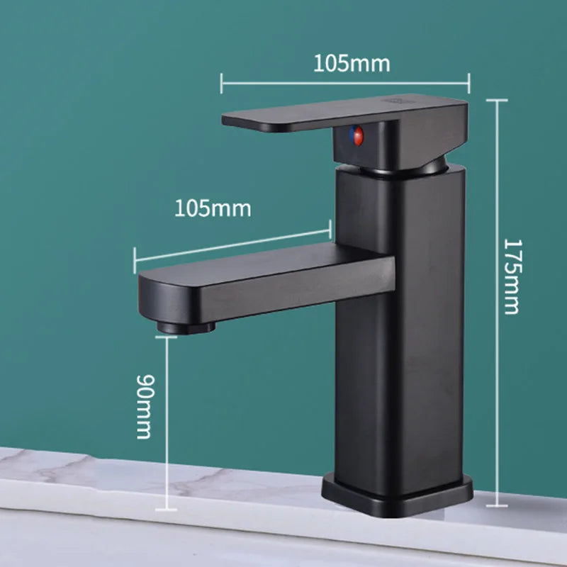 Black Stainless Steel Square Hot and Cold Dual-use Basin Faucet Home Kitchen Bathroom Cabinet Faucet
