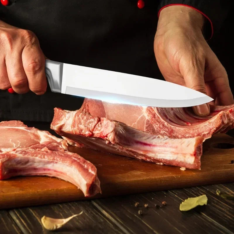 Kitchen Knife Set 9pcs Stainless Steel Sharp Non-Stick Coated Chef Knives with Sharpener