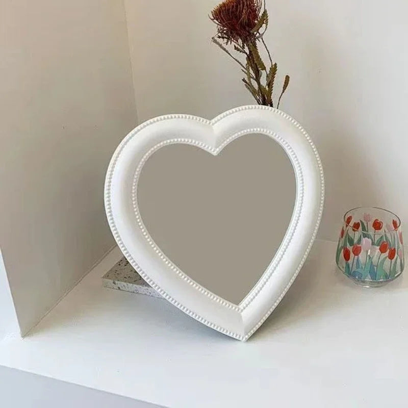 Heart-shaped Mirror Bedroom Table-top Makeup Mirror Home Dual-purpose Wall-mounted Dressing Mirror Cute Heart-shaped Pose Prop