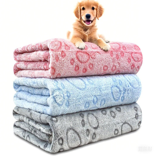 1pcs Ultra-Soft Paw Print Dog Blankets - Machine Washable, Cozy Pet Pillow Pads for Indoor & Outdoor Use - Ideal for Small to La