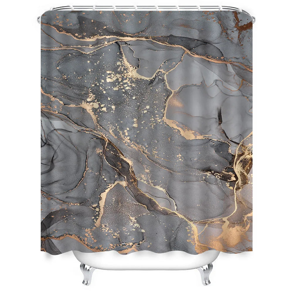 1pc Gray Marbling Shower Partition Decorative Curtain Machine Washable Lake Print Window Privacy Curtain
