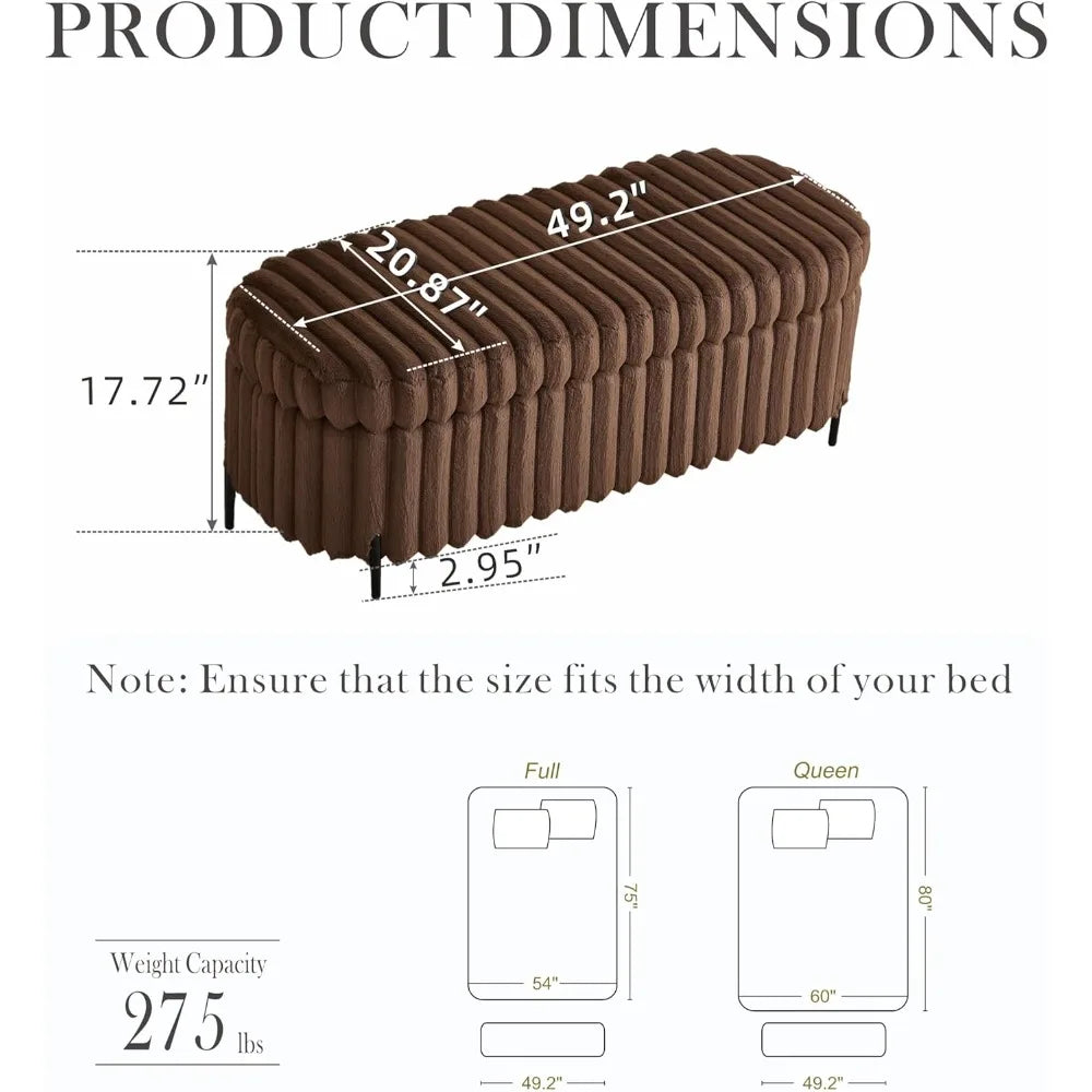 Aoiy & Wifon 49.2" W Storage Ottoman Bench, Upholstered End of Bed Storage Bench with Metal Legs for Bedroom