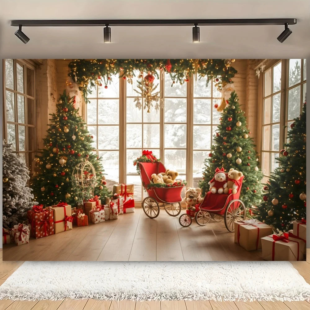 Merry Christmas Decorative Background Arched Xmas Tree Winter 2025 Christmas Indoor Photography Backdrop Photo Studio Props