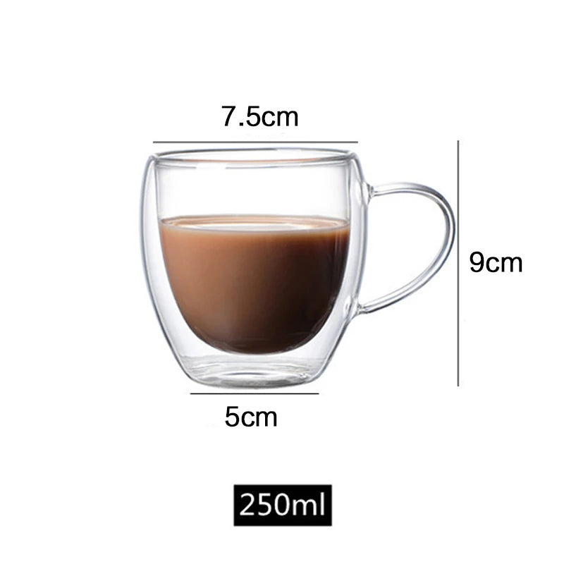150/250/350/450ml Heat Resistant Double Wall Coffee Cup Transparent Glass