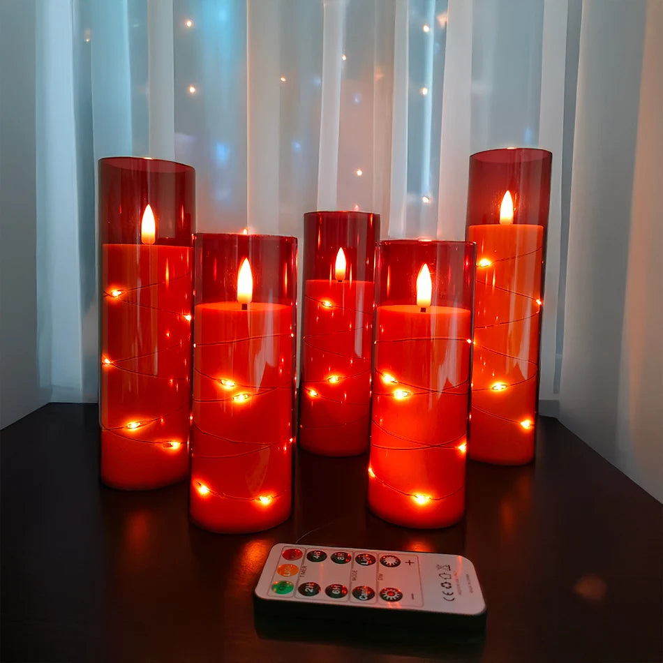 Flameless LED Candles Light,Electronic String Red Candle,Home Festival, Halloween Party Decoration,Wedding Candles, 5pcs/set