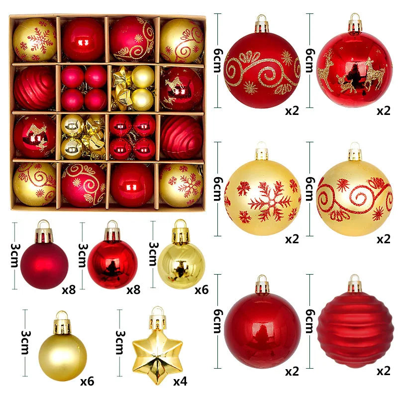 44Pcs 3/6CM Christmas Ball Christmas Tree Decoration Ornaments for Home Decor Halloween New Year Navidad Pendant Ball Accessory