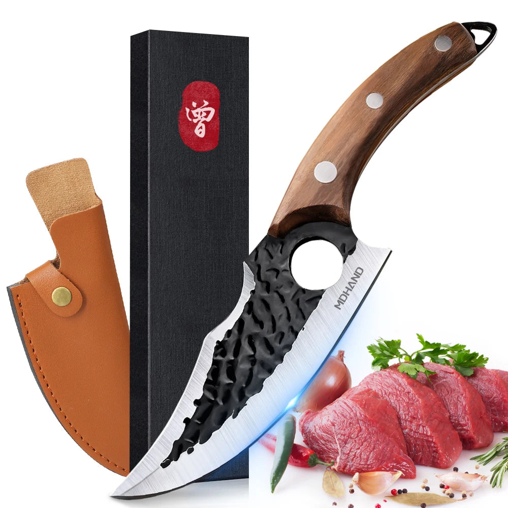Stainless Steel Hand Forged Knife Cleaver Chef Cooking Cutter Fruit Slicing Meat Cutting Knife Cover