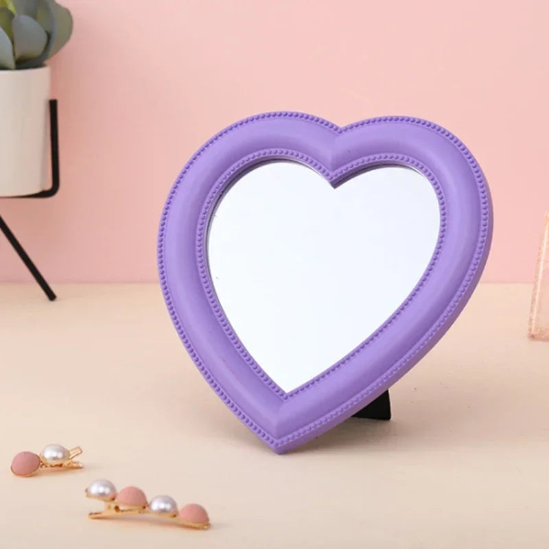 Heart-shaped Mirror Bedroom Table-top Makeup Mirror Home Dual-purpose Wall-mounted Dressing Mirror Cute Heart-shaped Pose Prop