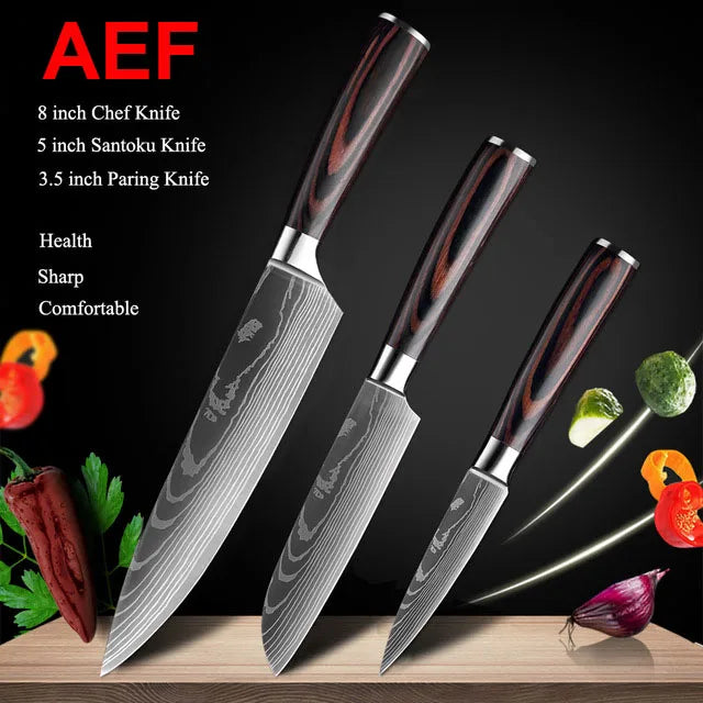 1-10Pcs Chef Knife For kitchen Set Japanese Sharp Cleaver Slicing Utility Knife Cooking Tools