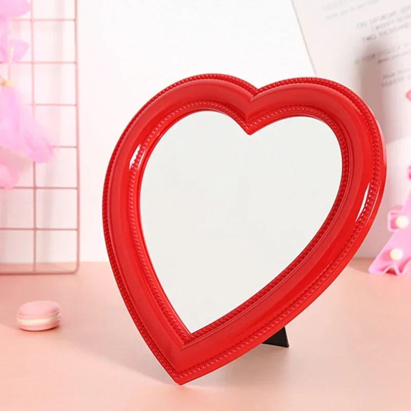 Heart-shaped Mirror Bedroom Table-top Makeup Mirror Home Dual-purpose Wall-mounted Dressing Mirror Cute Heart-shaped Pose Prop