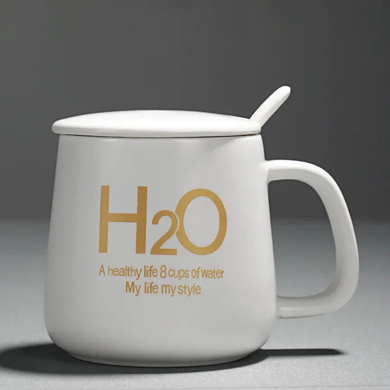 400ml New Product European Style Light Luxury Gold-painted Ceramic Coffee Mug with Lid Spoon