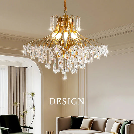 Hall Chandelier Crystal Living Room Pendant Light Minimalist Iron Art Hanging Lamp for Dining Table Lighting Ceiling Chandelier