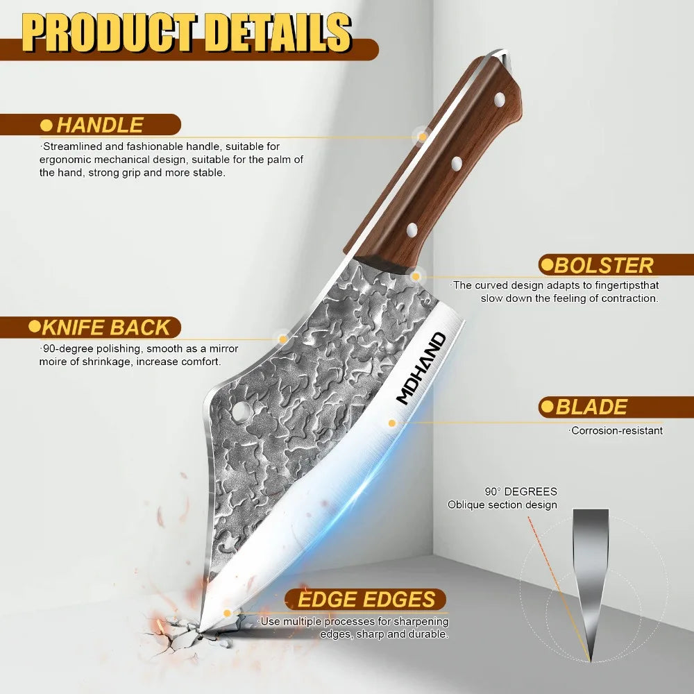 7Inch Hand Forged Blade Kitchen Butcher Knife Stainless Steel Sharp Knife for Chicken and Beef