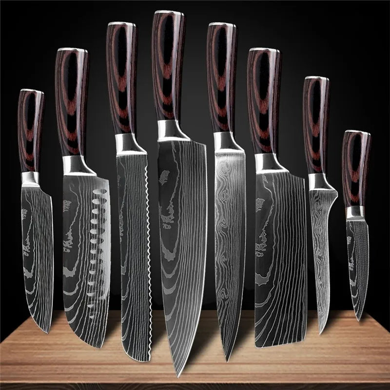 1-10Pcs Chef Knife For kitchen Set Japanese Sharp Cleaver Slicing Utility Knife Cooking Tools