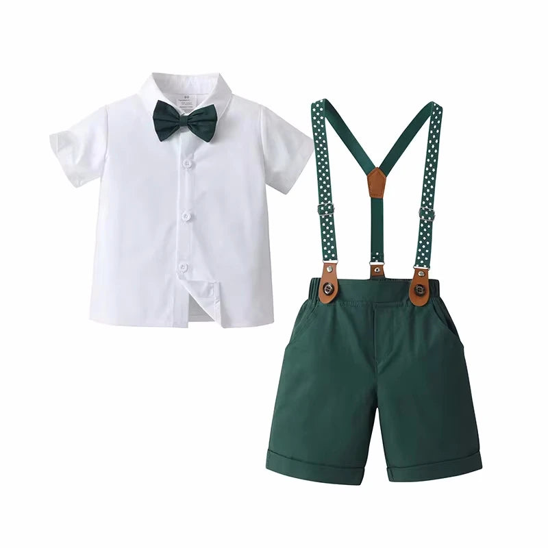 1 2 3 4 5 6 Years Boy Wedding Summer Clothes Star Print Suspender Set Kid Cotton Solid T-shirt Shorts Children Toddler Suits