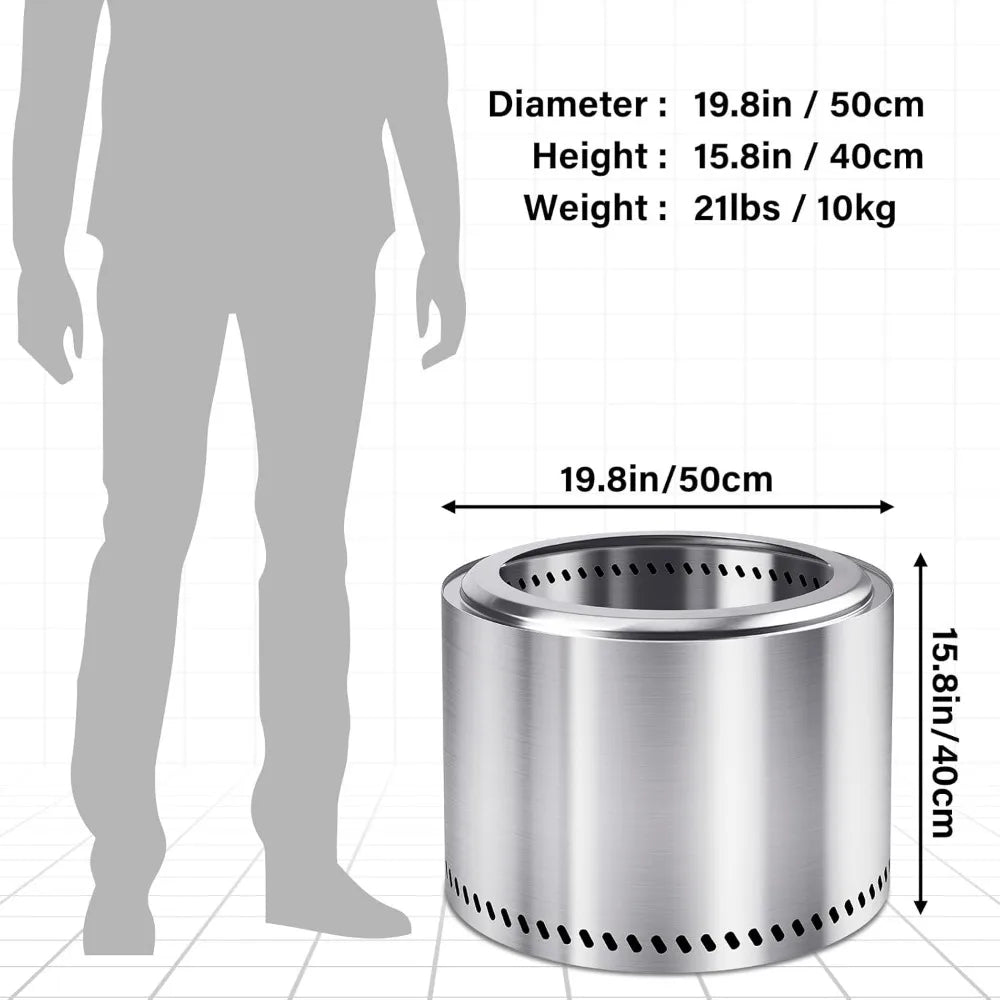 20 Inch Outdoor Wood-Burning Fire Pit, Stainless Steel Backyard Fireplace for Patio and Garden Gatherings