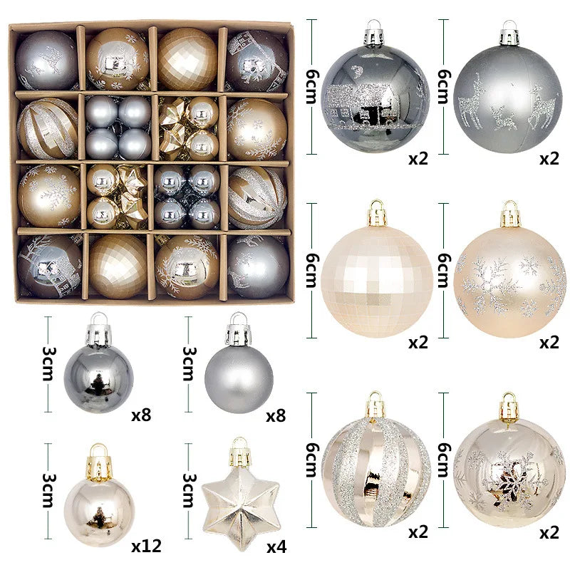 44Pcs 3/6CM Christmas Ball Christmas Tree Decoration Ornaments for Home Decor Halloween New Year Navidad Pendant Ball Accessory