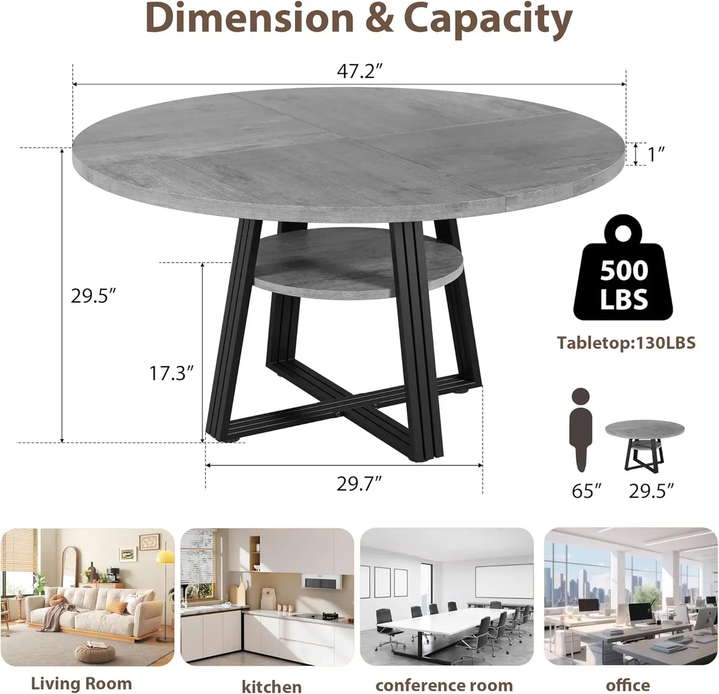 [ TABLE ONLY ] Round Dining Table for 4-6, 42" Farmhouse Kitchen Table with Storage, Circle Dinner Tables for Kitchen, Dining Ro