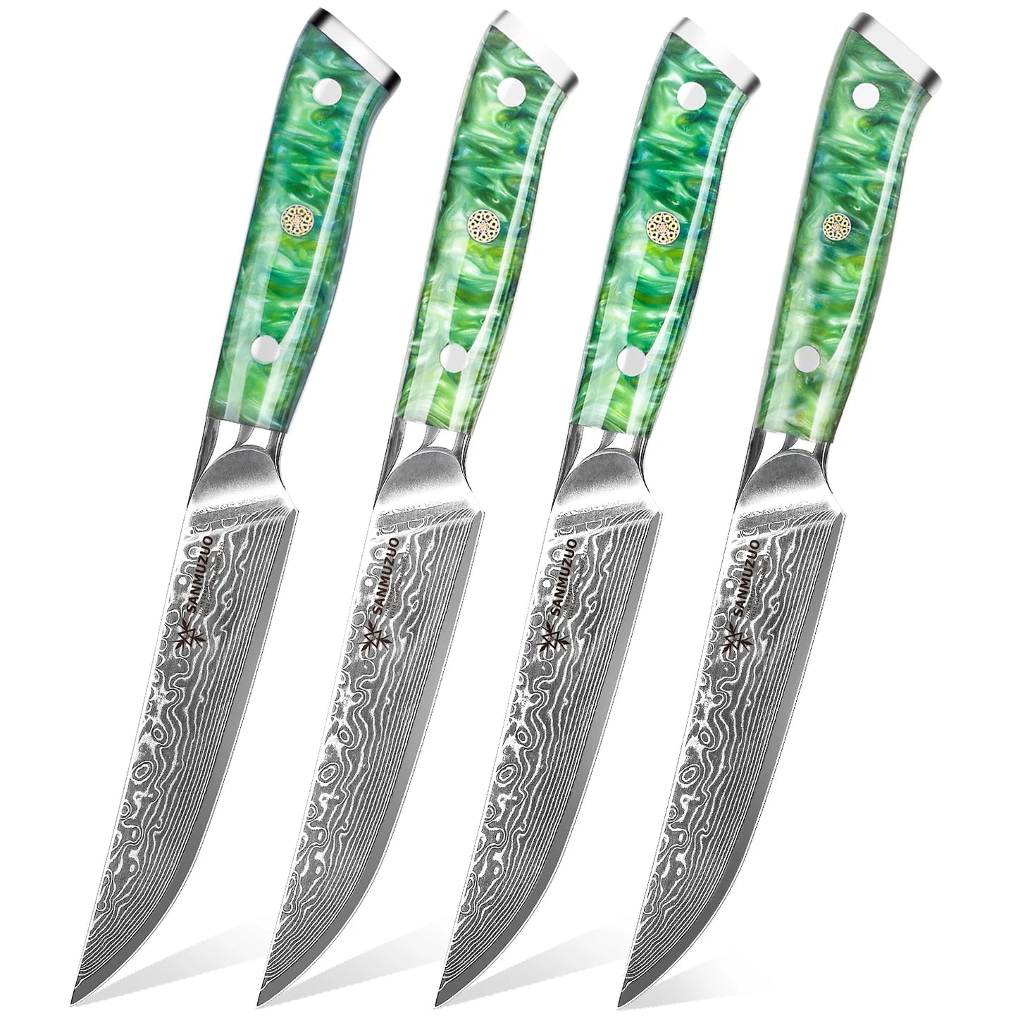 SANMUZUO 4PCS Steak Knifes - 5 Inch Knife Damascus Steel Kitchen Knifes - Resin Handle