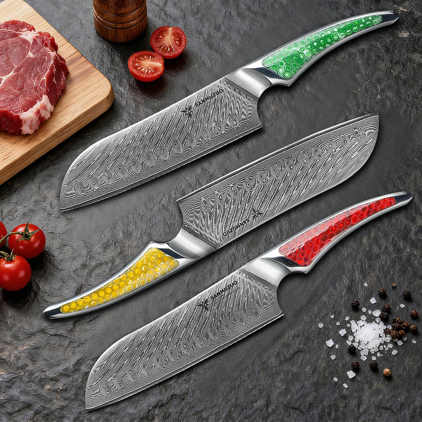 SANMUZUO 7 inch Santoku Knife -Damascus Steel Kitchen Knife,