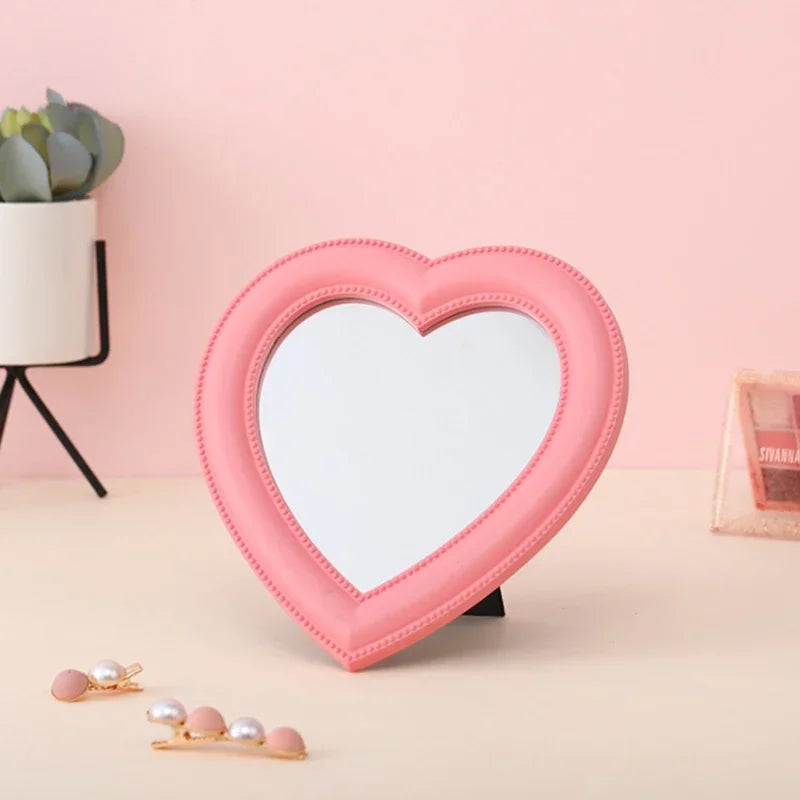 Heart-shaped Mirror Bedroom Table-top Makeup Mirror Home Dual-purpose Wall-mounted Dressing Mirror Cute Heart-shaped Pose Prop