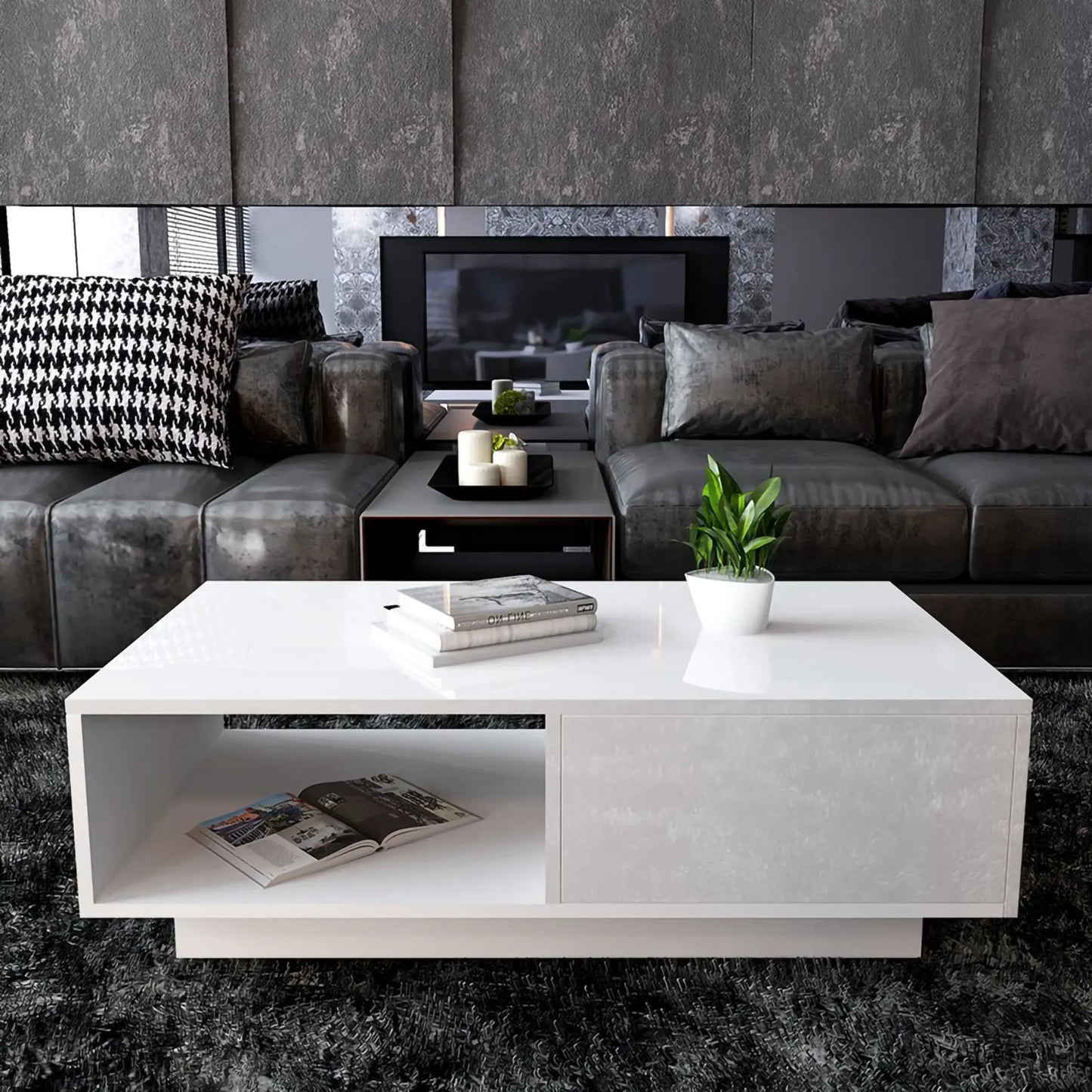 Modern High Gloss Rectangular Coffee Table Easy Using Exquisite Workmanship Simple Brand New Tea Table Storage Living Room