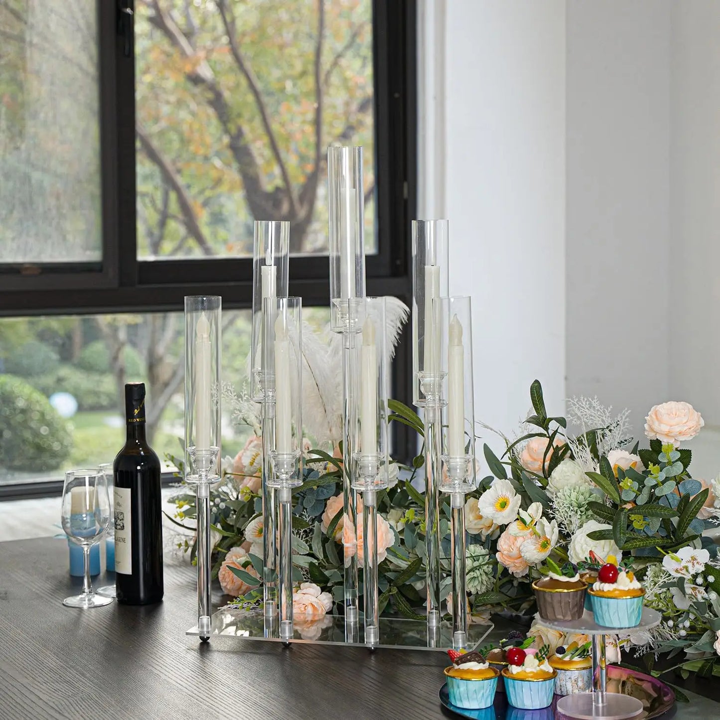 4pcs 7 Arm Acrylic Candlestick Candle Holder for Wedding 26.5 Inch Tall Clear Candelabra forBirthday Party Living Room Decor