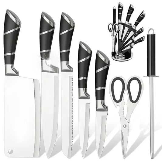 Kitchen Knife Set 9pcs Stainless Steel Sharp Non-Stick Coated Chef Knives with Sharpener