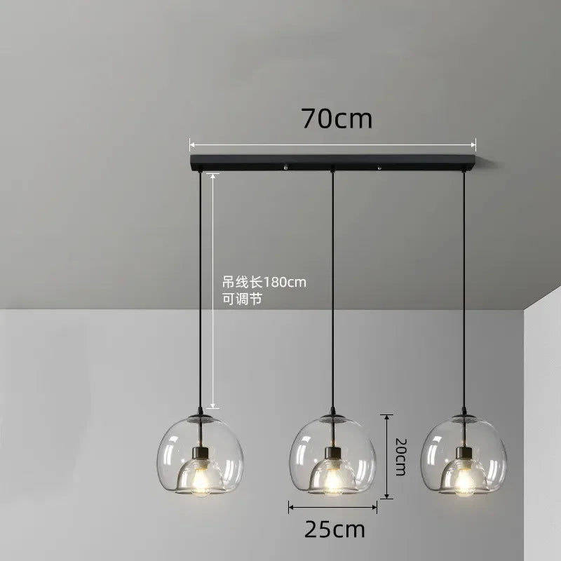 Nordic Glass Pendant Light for Kitchen Island Chandelier Smoke Gray Hanging Lamp for Living Room Dining Room