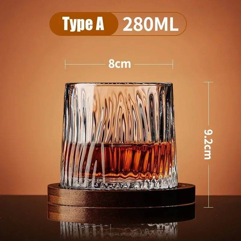 Tumbler Whiskey Glass with Base Crystal Whiskey Glasses Rotating Spinning Wine Brandy Glass Cup Drinkware