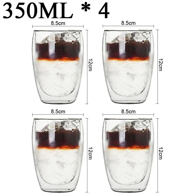 2-18PCS Double Wall High Borosilicate Glass Mug Heat Resistant Tea Milk Juice Coffee