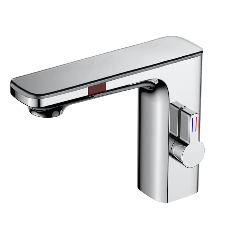 Luxury Silver Gray Smart LCD Daul Sensor Bathroom Basin Faucet Zinc Alloy Deck Mount